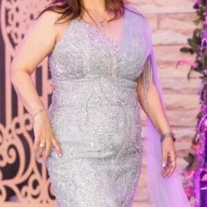 Catwalk Couture Silver Light Blue Dress Size 14